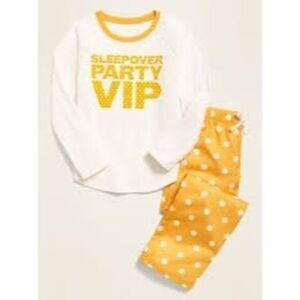 Old Navy Girl's Yellow Polka Dot “VIP” Graphic Pajama Top - Size L (10/12) NWOT